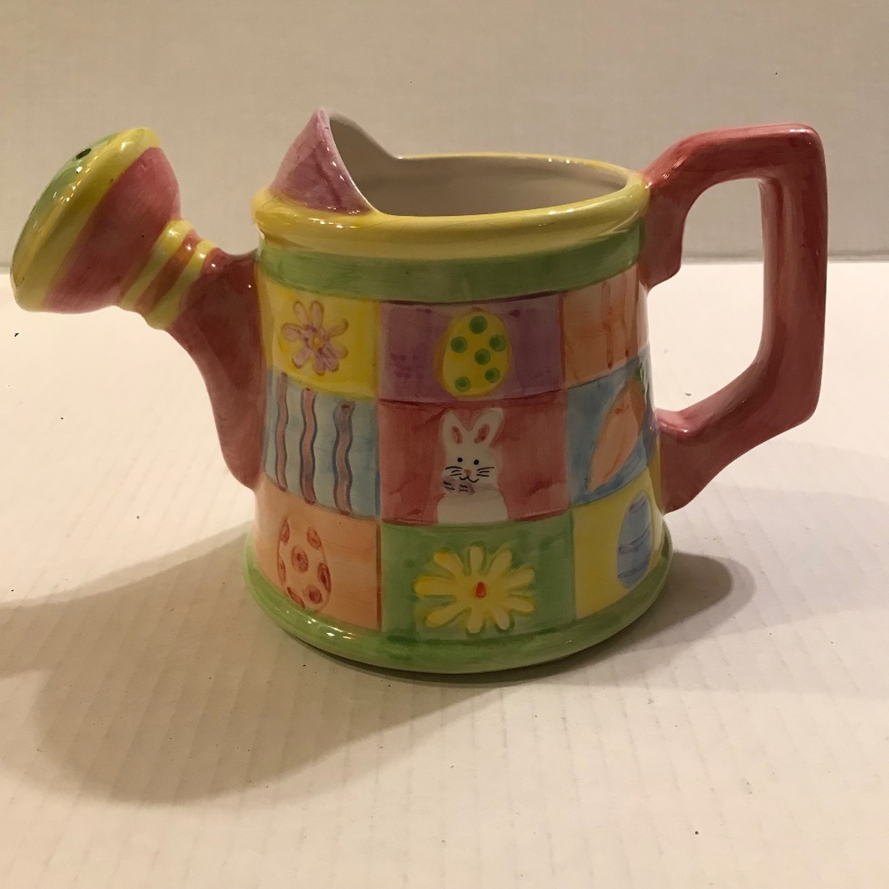 Vintage Ceramic Easter Bunny Watering Can 5” Tall